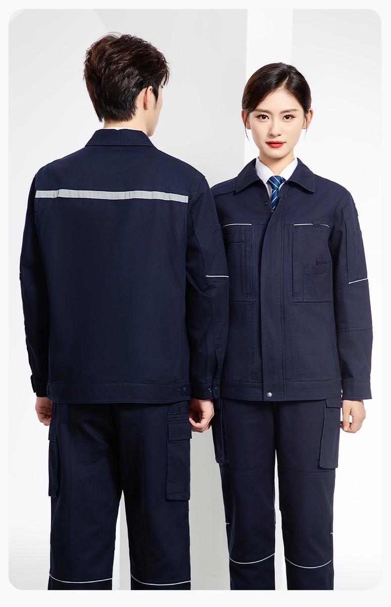 JC-3D07QM 纯棉工作服定制男春秋长袖工装印字工厂车间机修全棉反光劳保服(图15)