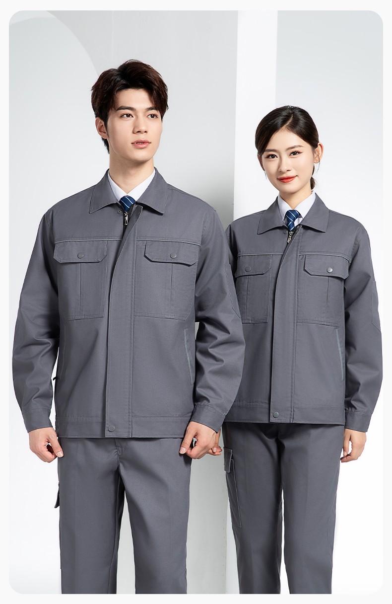 YM-230 春秋双层工作服工装男套装加厚纯色拉链款工厂工人定制夹克劳保服(图20)