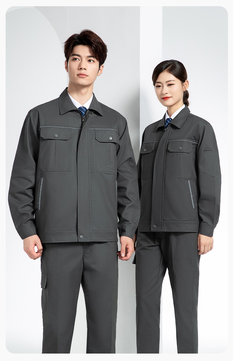 YM-230 春秋双层工作服工装男套装加厚纯色拉链款工厂工人定制夹克劳保服(图19)