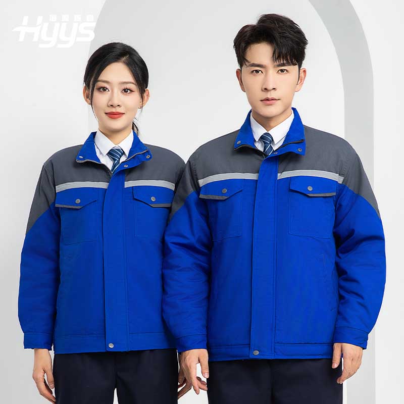 LJ-5811 冬季一体式棉衣工作服男拼色保暖工装加油站维修厂车间劳保服定制