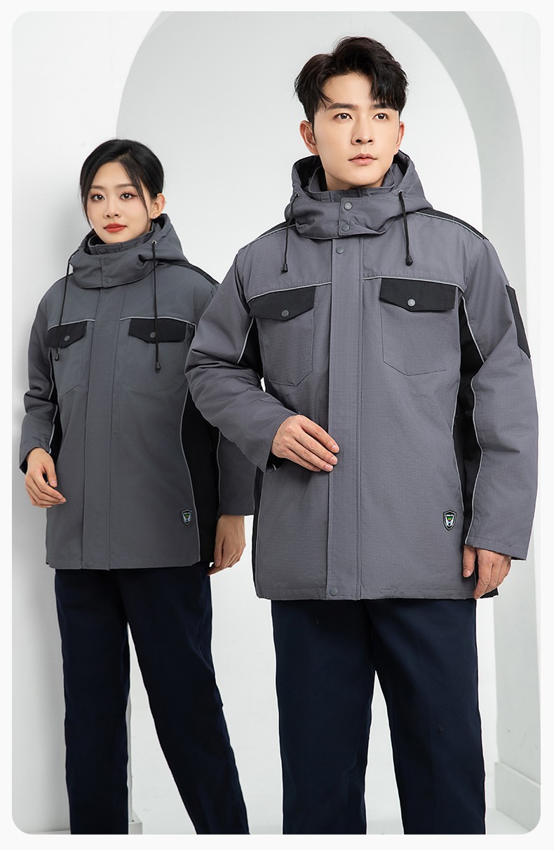 LJ-9803 冬季防撕裂防静电可拆卸棉服保暖锁温防寒服加油站防静电工装定制(图15)