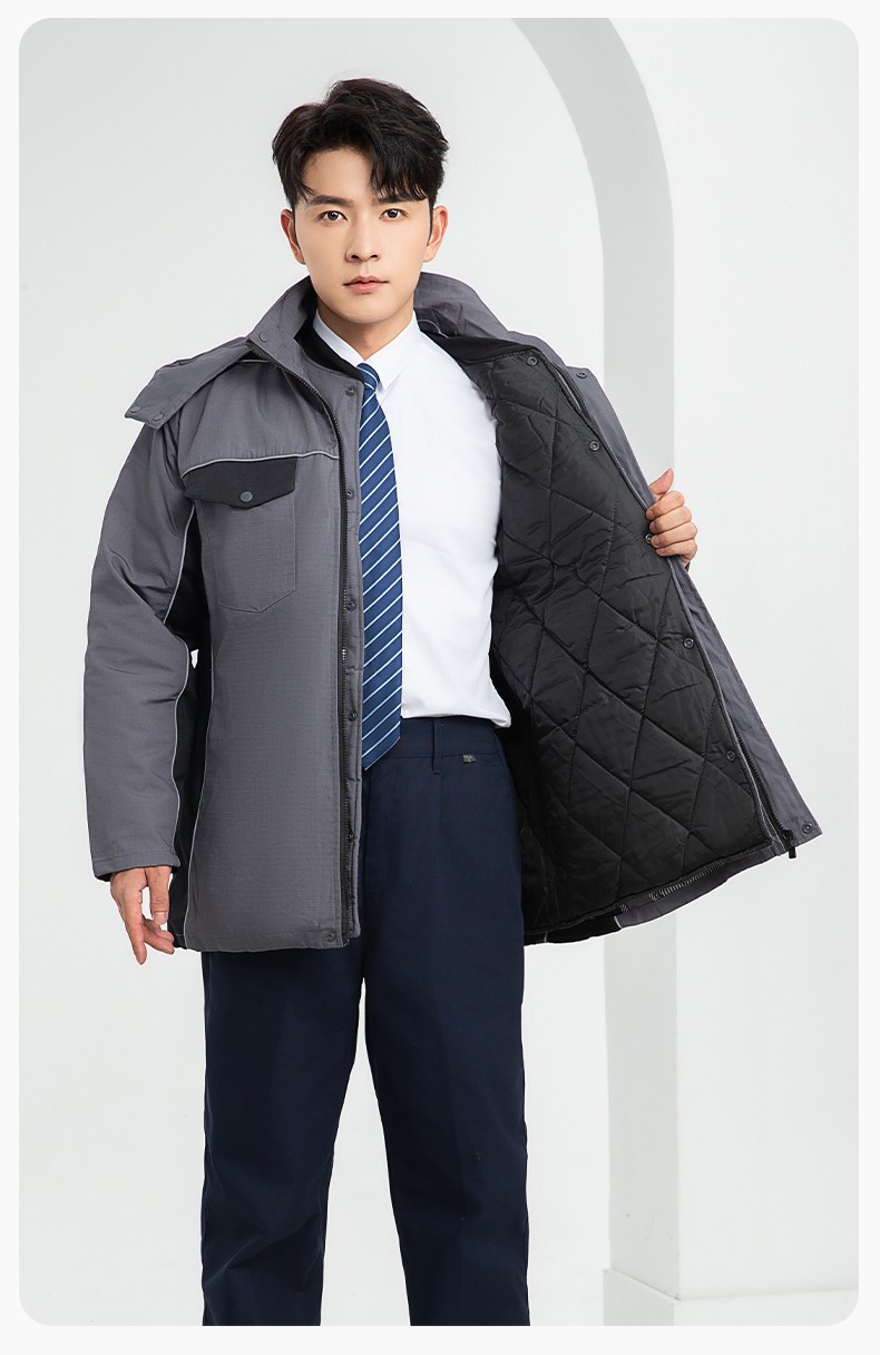 LJ-9803 冬季防撕裂防静电可拆卸棉服保暖锁温防寒服加油站防静电工装定制(图16)