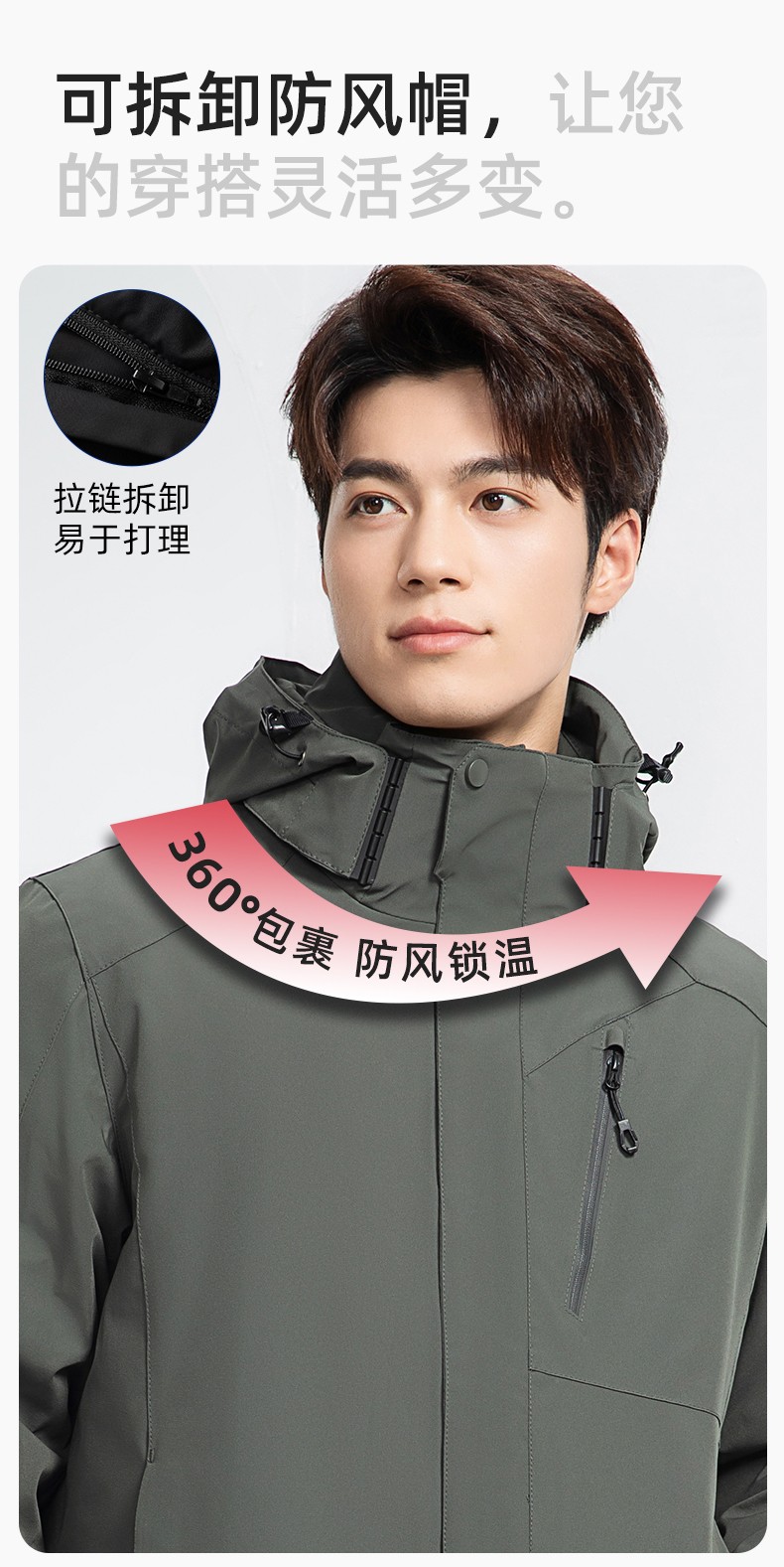 RH-60965 冬季羽绒工作服冲锋衣三合一棉衣男加厚保暖汽车维修厂劳保服定制(图5)