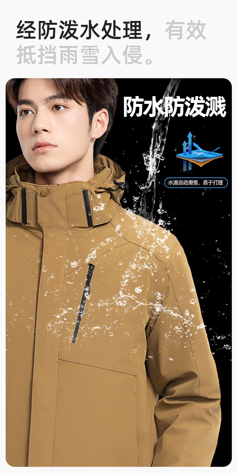 RH-60965 冬季羽绒工作服冲锋衣三合一棉衣男加厚保暖汽车维修厂劳保服定制(图7)