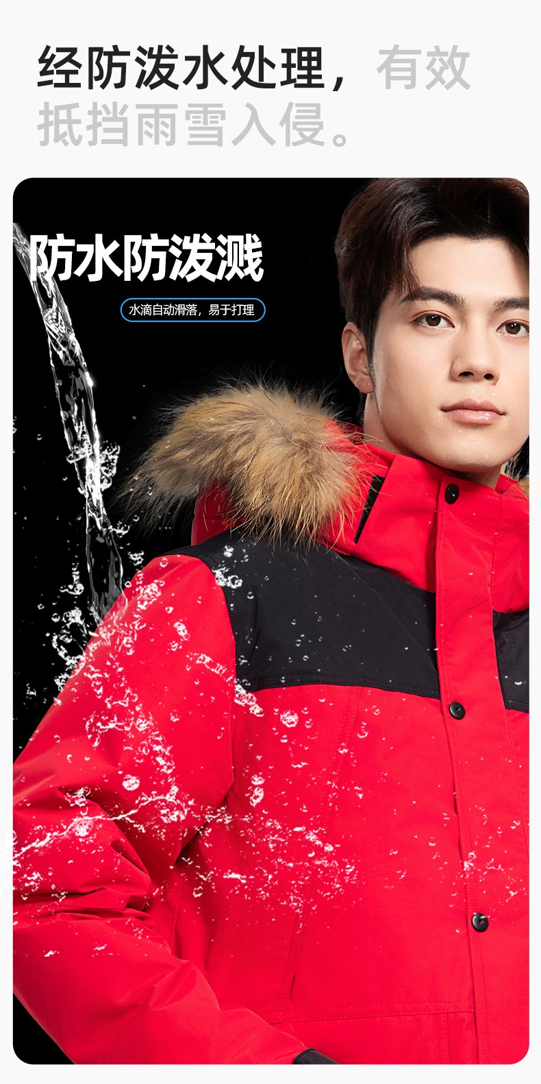 RH-60953 冬季可拆卸羽绒内胆三合一冲锋衣毛领帽子防风防雨登山骑行服定制(图7)