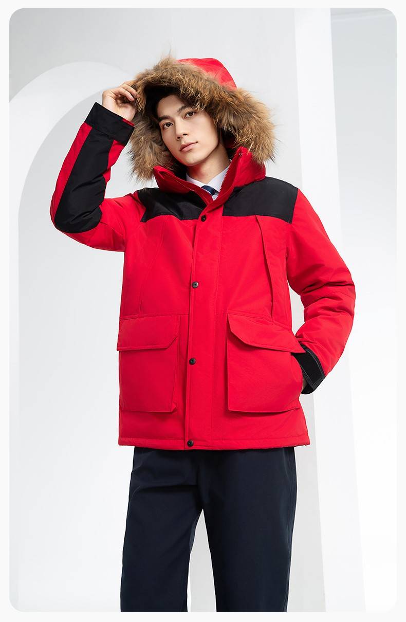 RH-60953 冬季可拆卸羽绒内胆三合一冲锋衣毛领帽子防风防雨登山骑行服定制(图15)