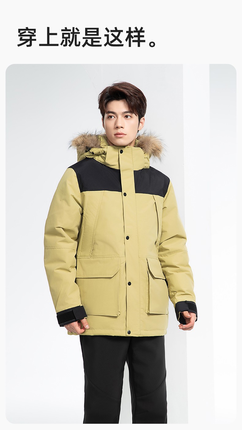 RH-60953 冬季可拆卸羽绒内胆三合一冲锋衣毛领帽子防风防雨登山骑行服定制(图13)