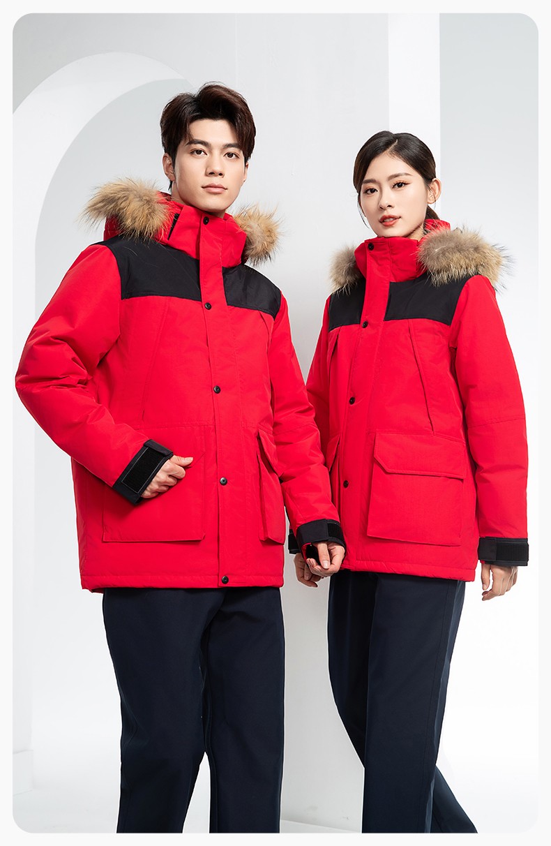 RH-60953 冬季可拆卸羽绒内胆三合一冲锋衣毛领帽子防风防雨登山骑行服定制(图16)