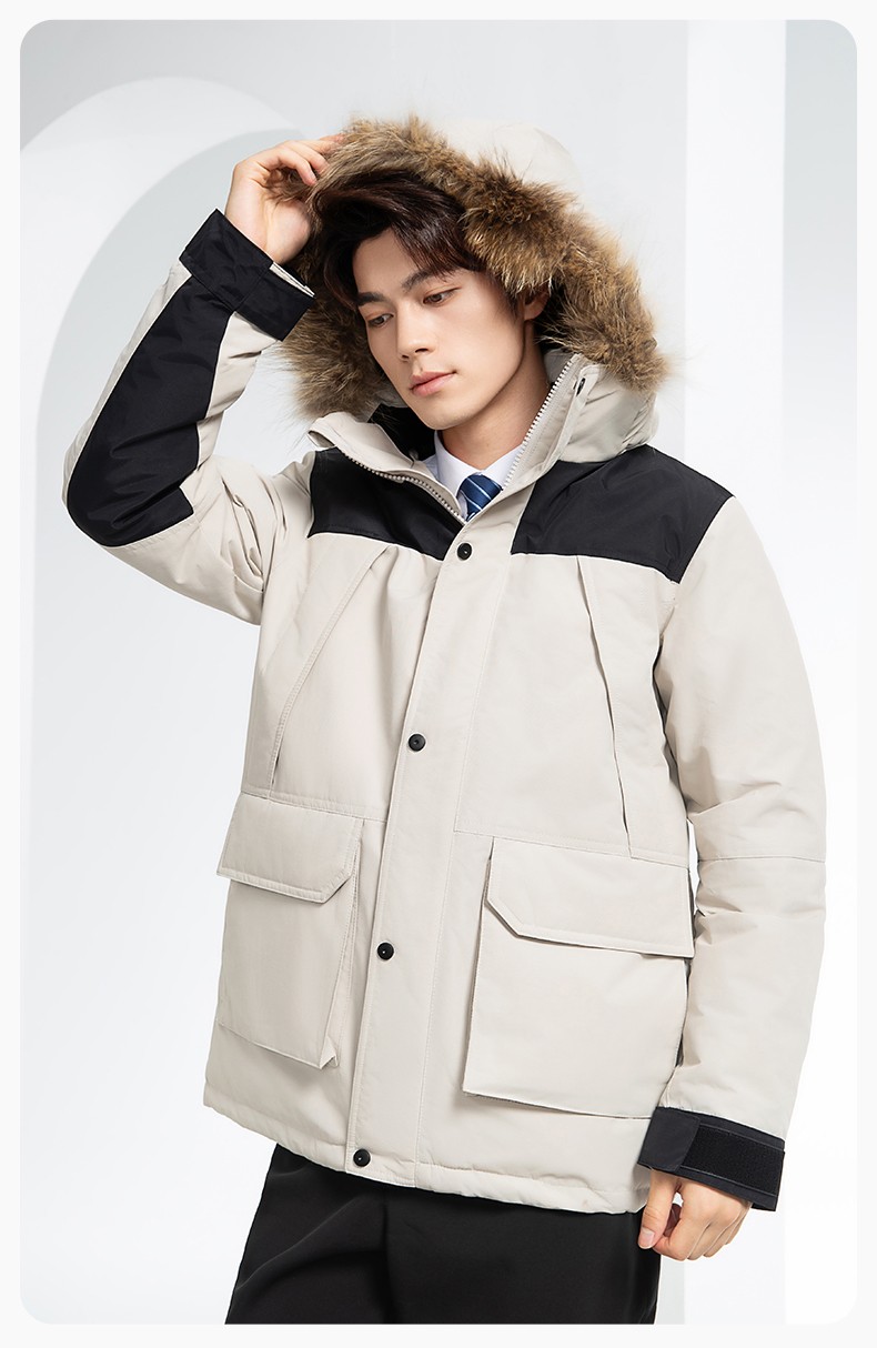 RH-60953 冬季可拆卸羽绒内胆三合一冲锋衣毛领帽子防风防雨登山骑行服定制(图19)