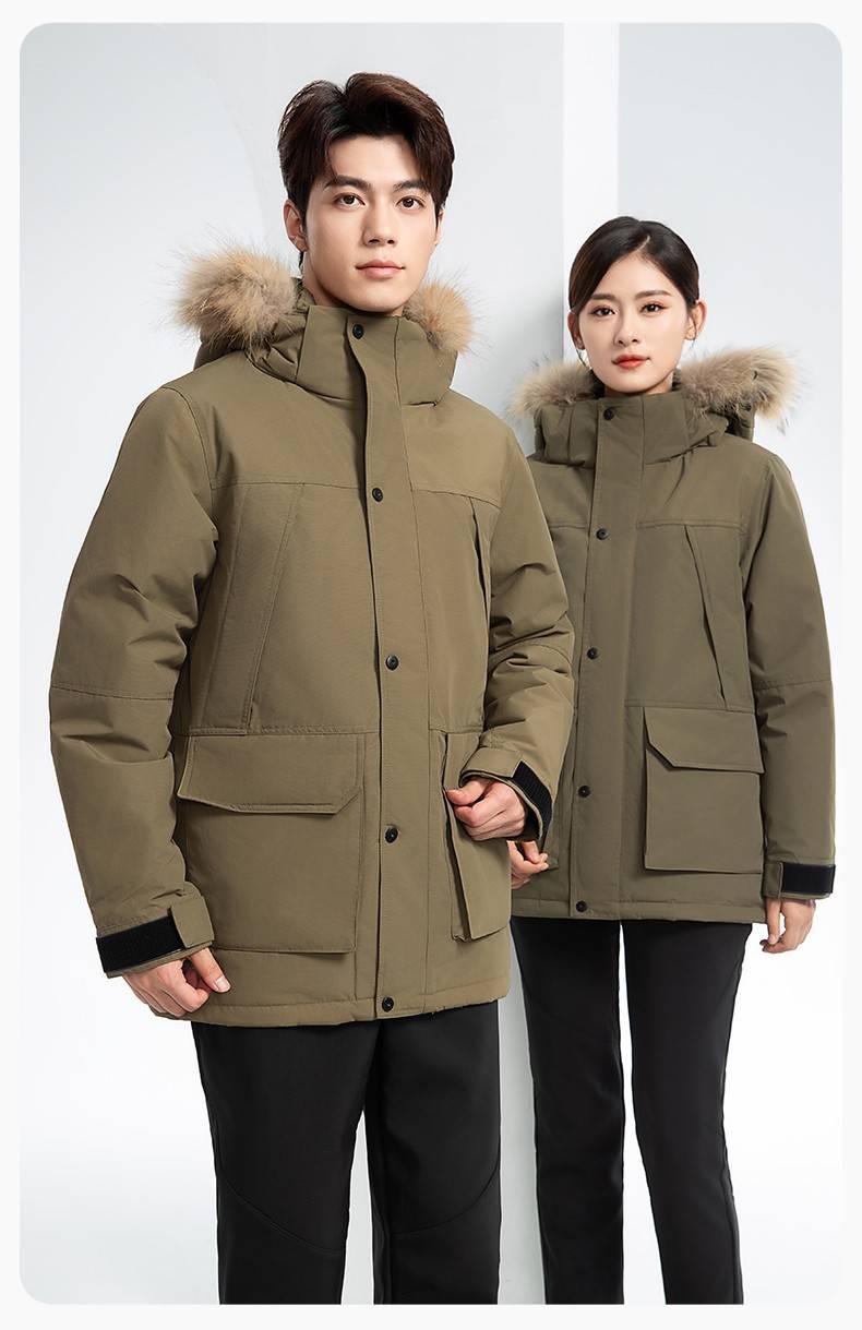 RH-60953 冬季可拆卸羽绒内胆三合一冲锋衣毛领帽子防风防雨登山骑行服定制(图22)