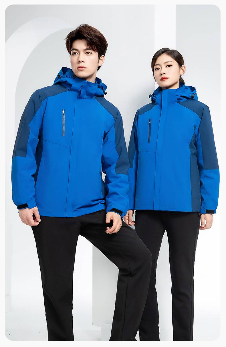 YX-X23 拼色工作服冲锋衣外套男加绒可拆卸企业学校工装印字登山骑行服定制(图16)