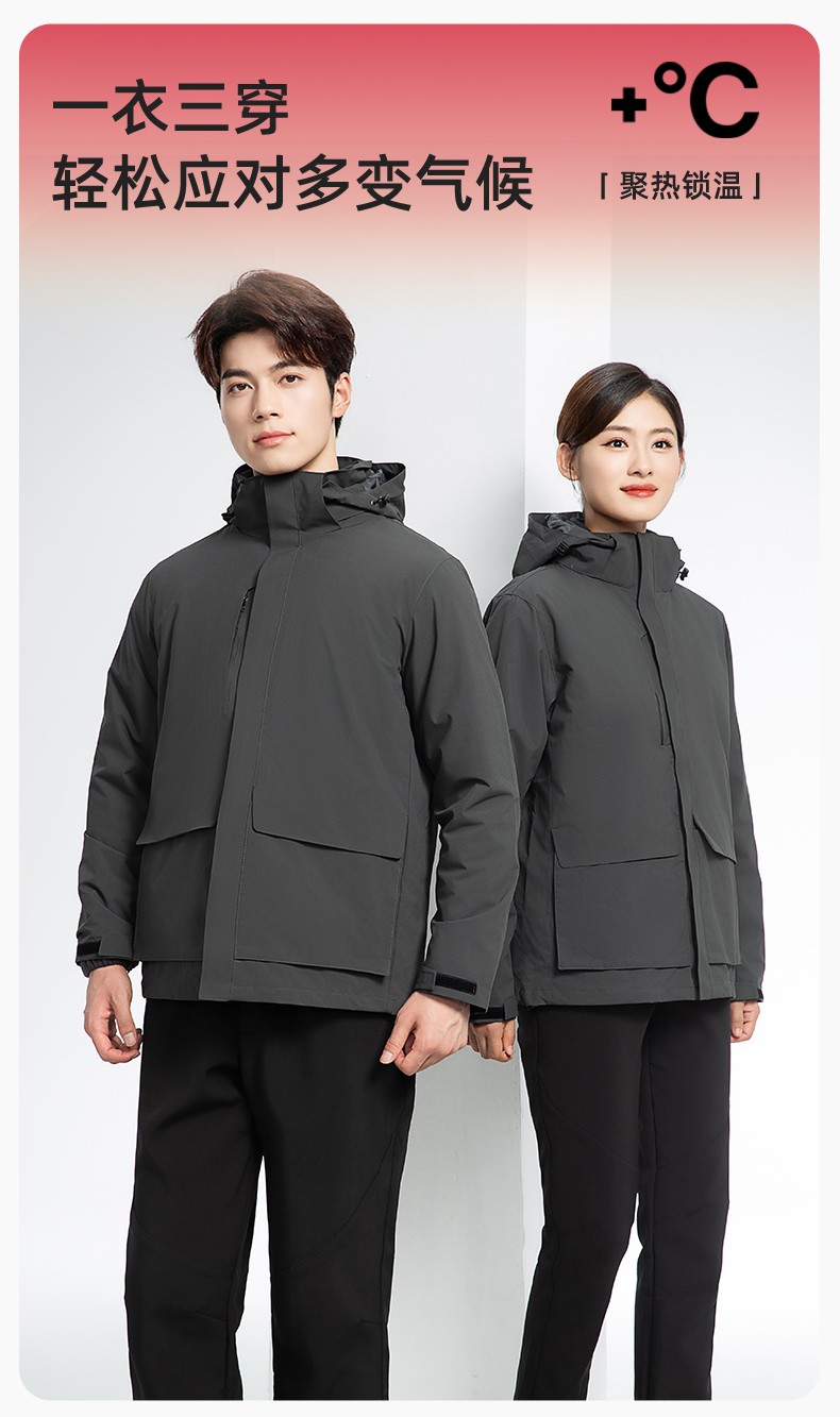 SW-9996 户外三合一<a href=http://m.adecengineering.com/chongfengyi/ target=_blank class=infotextkey>冲锋衣</a>秋冬加绒加厚男女同款摇粒绒冲锋衣工作服定制(图1)