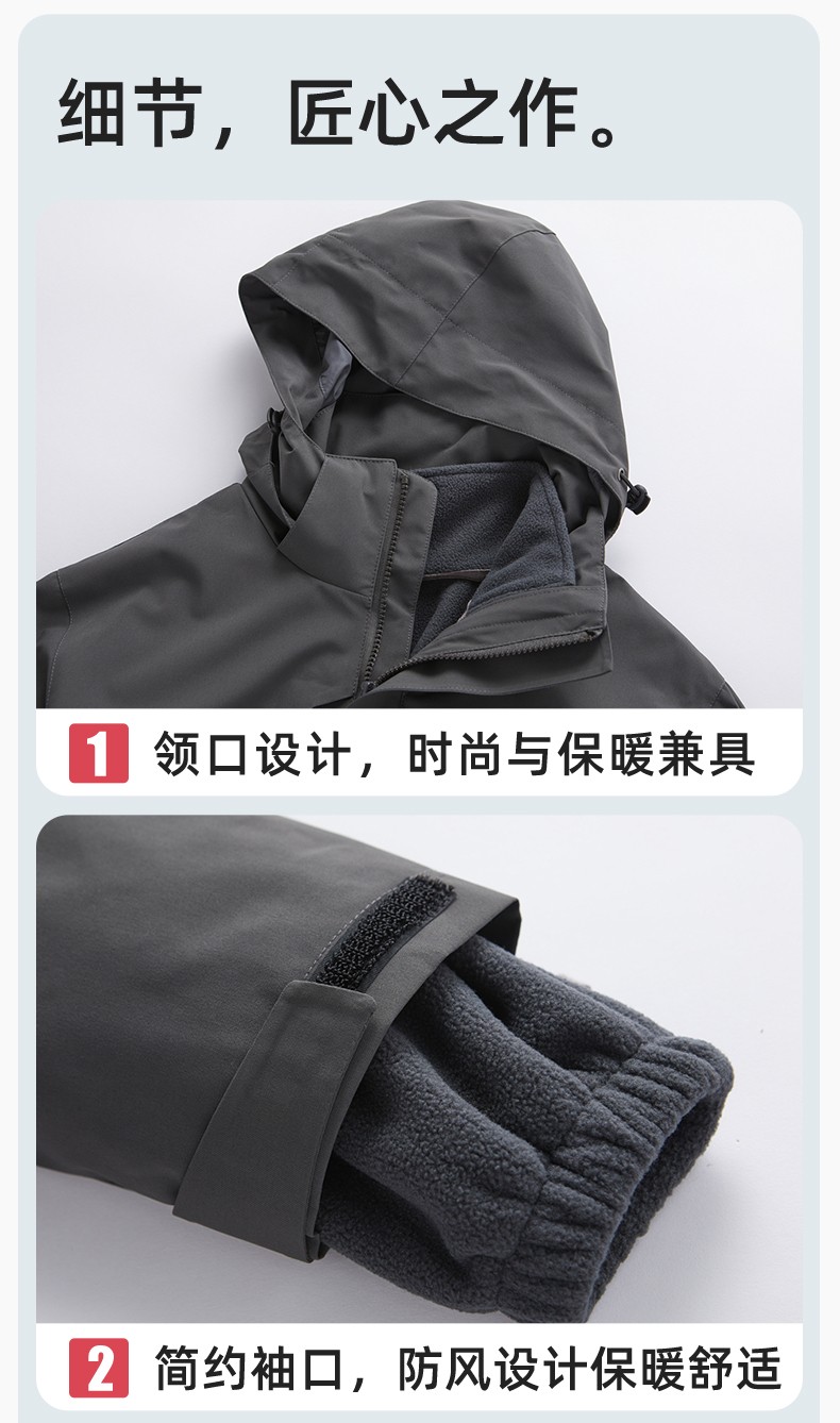 SW-9996 户外三合一冲锋衣秋冬加绒加厚男女同款摇粒绒冲锋衣工作服定制(图7)
