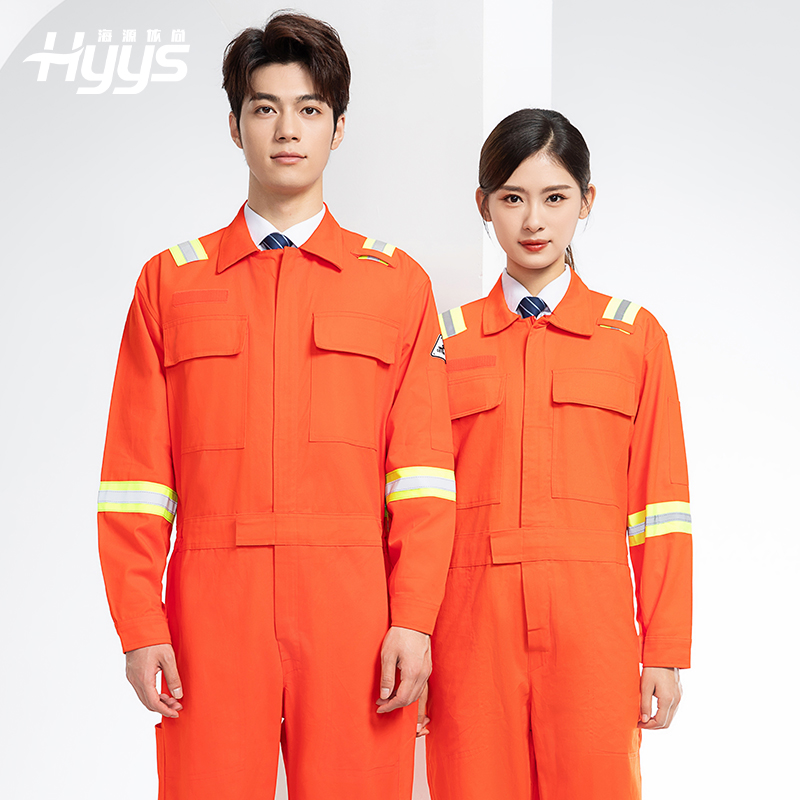 QM8057 全棉长袖连体工作服反光条劳保服机修服中海油工作服套装