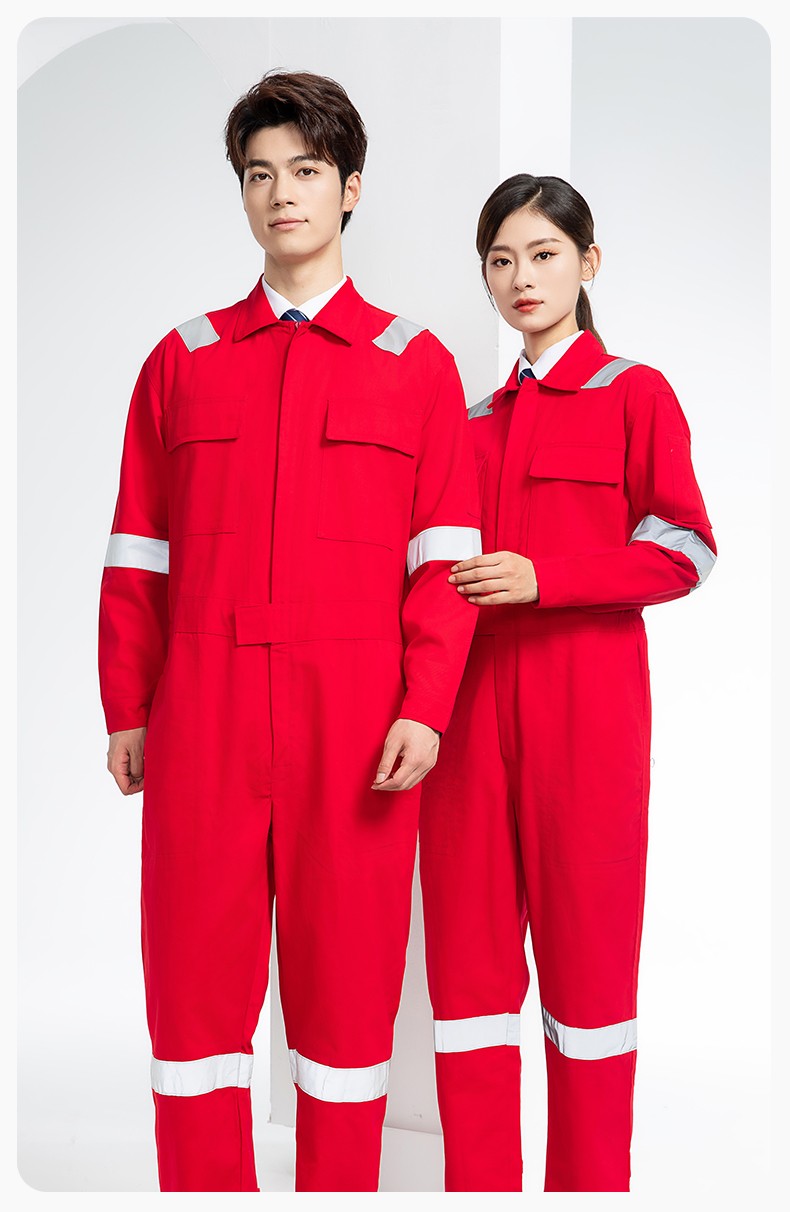 QM8669 纯棉连体工作服定制男反光耐磨耐脏机修电焊工船厂海港定制劳保服(图13)