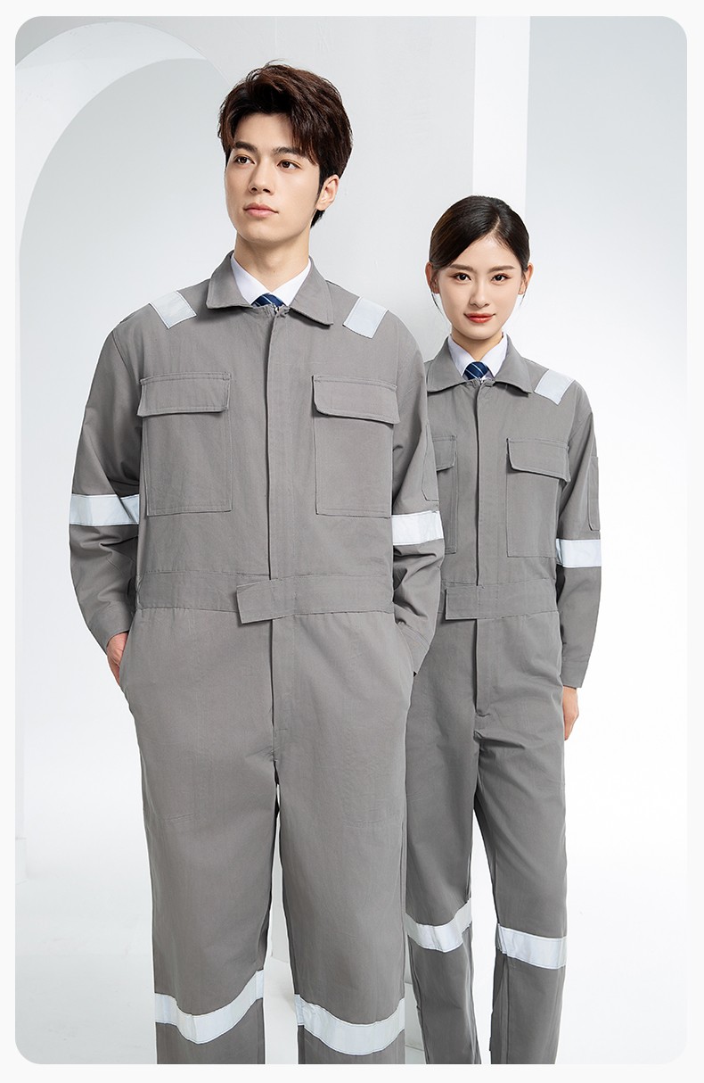 QM8669 纯棉连体工作服定制男反光耐磨耐脏机修电焊工船厂海港定制劳保服(图12)