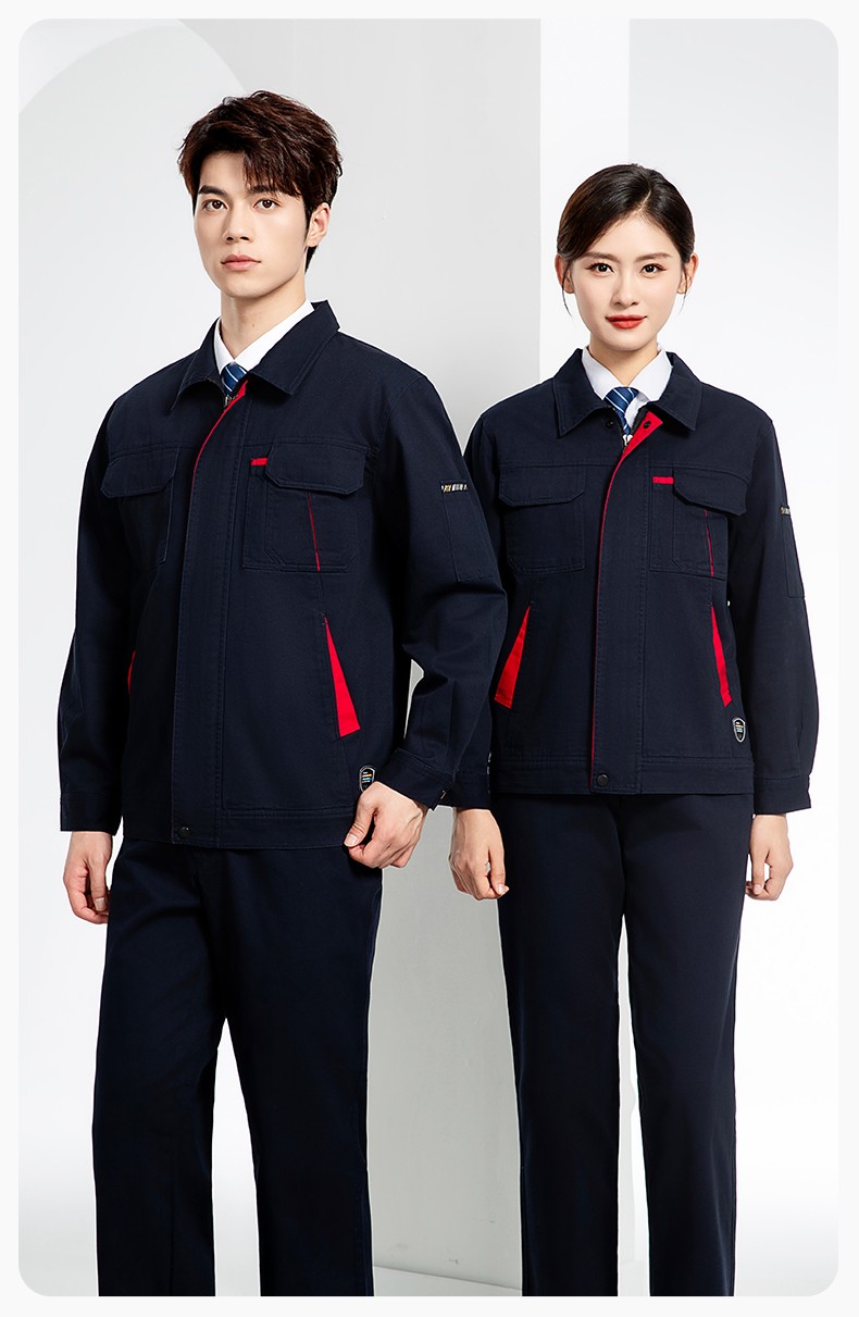 JC-20142 纯棉春秋工作服套装男加厚工厂车间服耐磨全棉汽修服劳保服定制(图12)