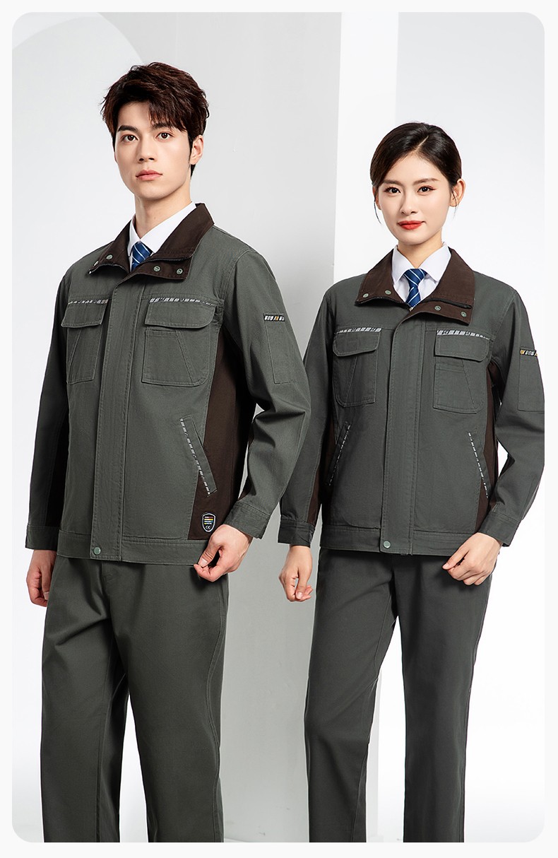 JC-20143 纯棉春秋工作服套装男拼色全棉工装汽车维修厂车间劳保服可定制(图20)