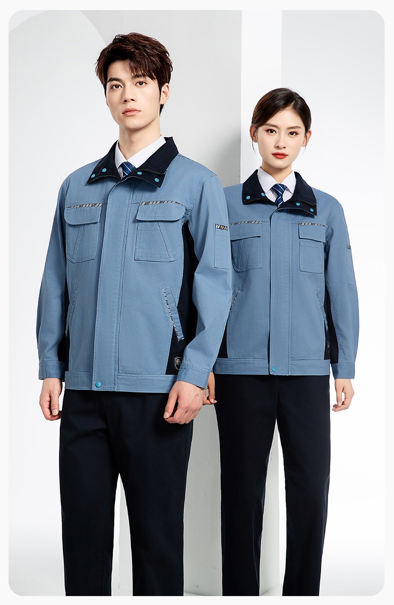 JC-20143 纯棉春秋工作服套装男拼色全棉工装汽车维修厂车间劳保服可定制(图22)