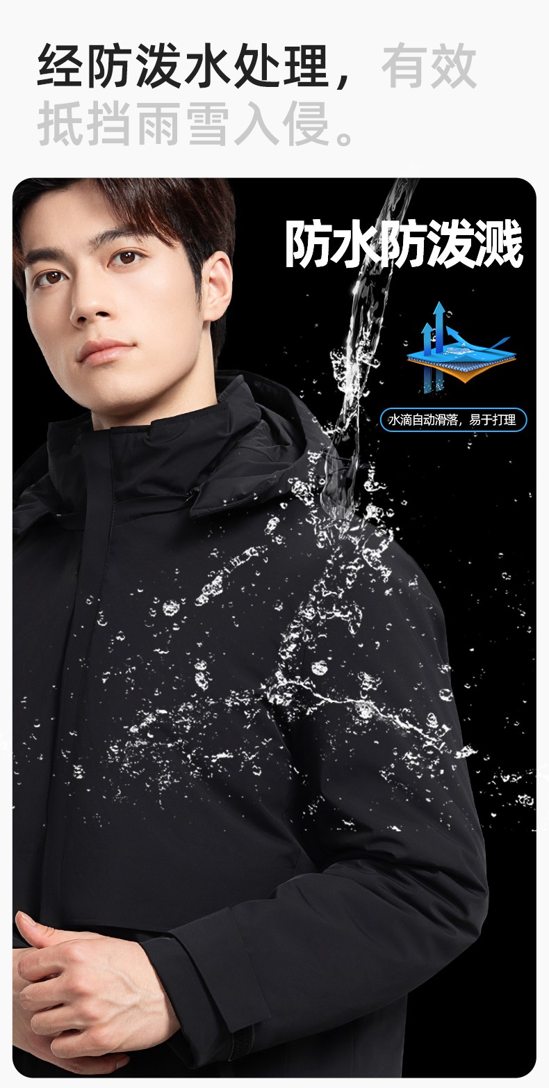 RH-6017 冬季羽绒冲锋衣中长款工作服男纯色加绒加厚保暖公司商务工装定制(图7)