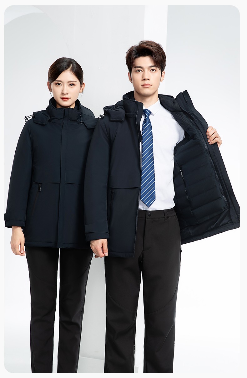 RH-6017 冬季羽绒冲锋衣中长款工作服男纯色加绒加厚保暖公司商务工装定制(图15)