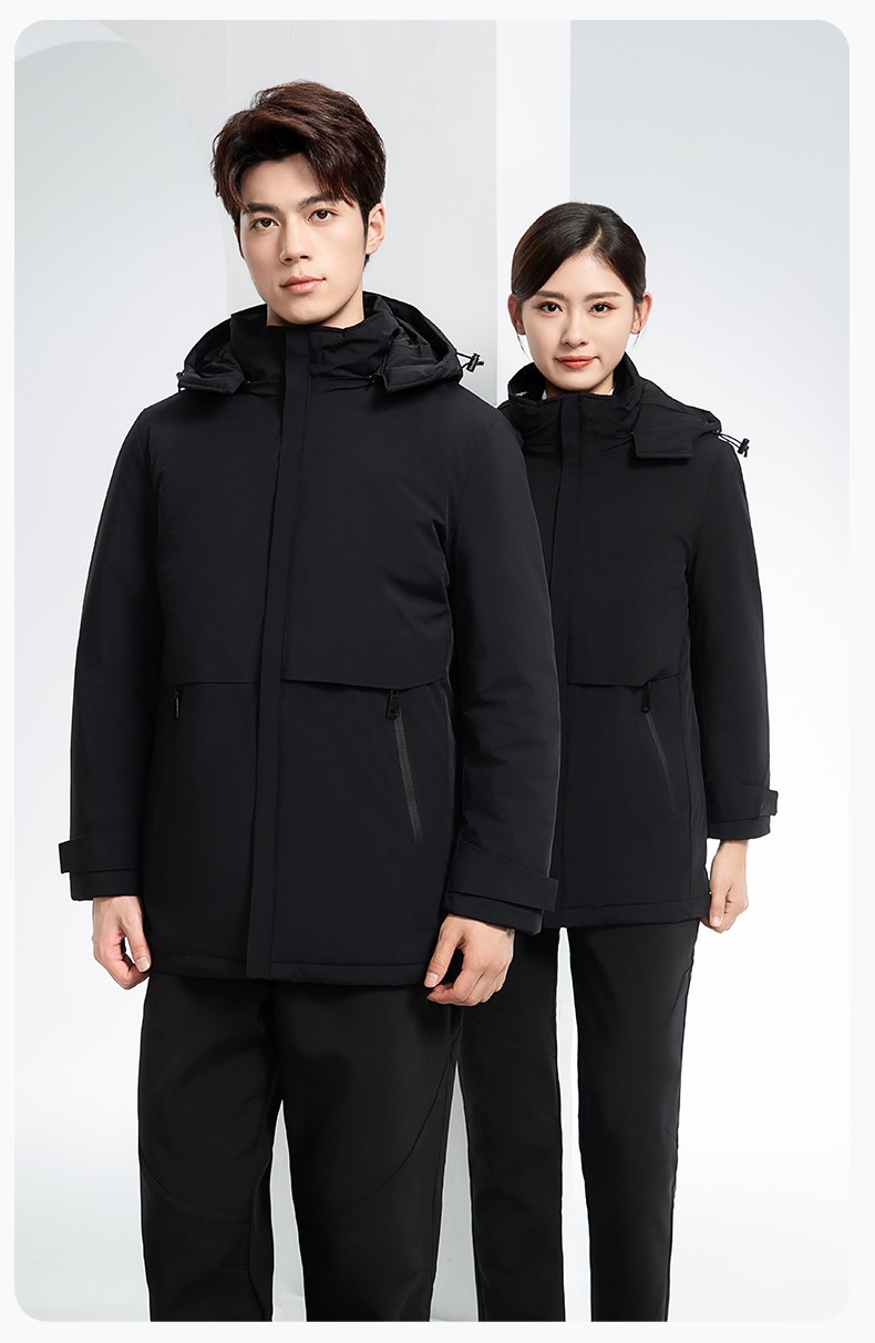 RH-6017 冬季羽绒冲锋衣中长款工作服男纯色加绒加厚保暖公司商务工装定制(图18)