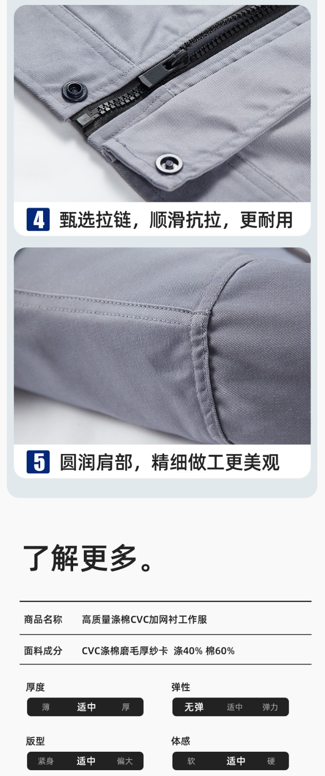 YJ-6801 春秋CVC工作服套装男加网衬耐磨外套汽修工厂车间工装劳保服定制(图9)