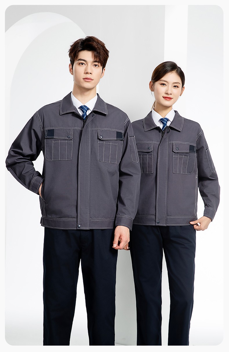 YJ-5603 春秋款防撕裂长袖工作服套装印logo定制电焊机修男加厚耐磨劳保服(图11)