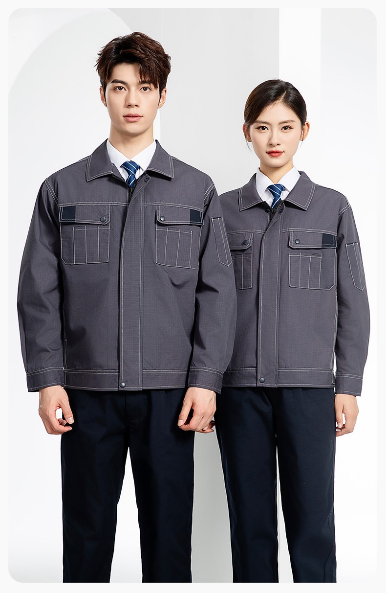 YJ-5603 春秋款防撕裂长袖工作服套装印logo定制电焊机修男加厚耐磨劳保服(图12)