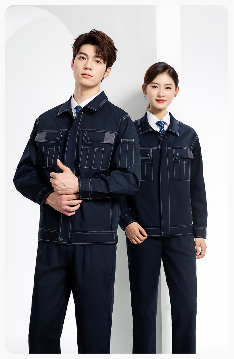 YJ-5603 春秋款防撕裂长袖工作服套装印logo定制电焊机修男加厚耐磨劳保服(图13)