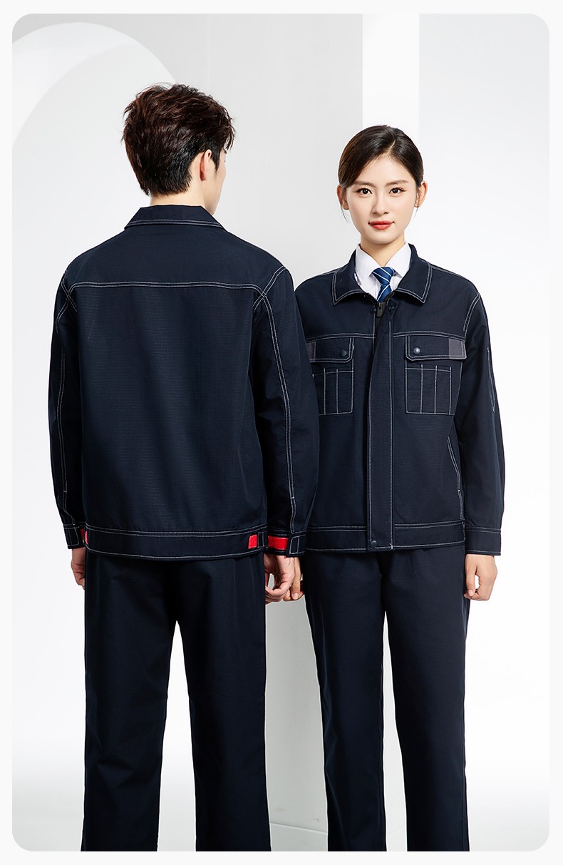 YJ-5603 春秋款防撕裂长袖工作服套装印logo定制电焊机修男加厚耐磨劳保服(图15)