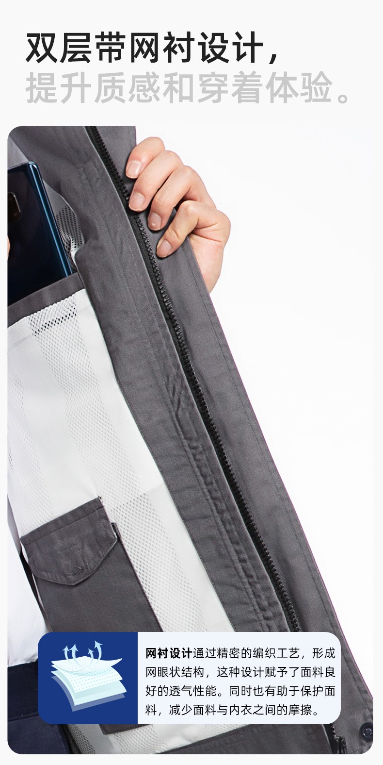 YJ-5601 春秋长袖工作服套装印字logo男工厂车间反光条耐磨加厚工装劳保服(图4)