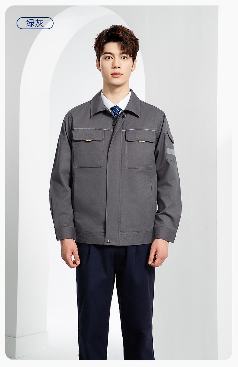 YJ-5601 春秋长袖工作服套装印字logo男工厂车间反光条耐磨加厚工装劳保服(图14)