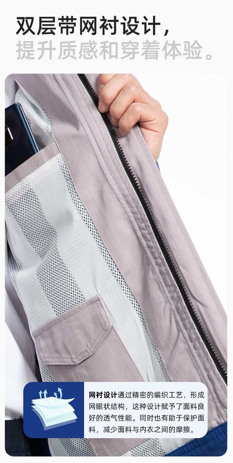 YJ-6901 春秋纯棉工作服套装印字男耐磨工作服机电维修工装定制劳保工作服(图4)