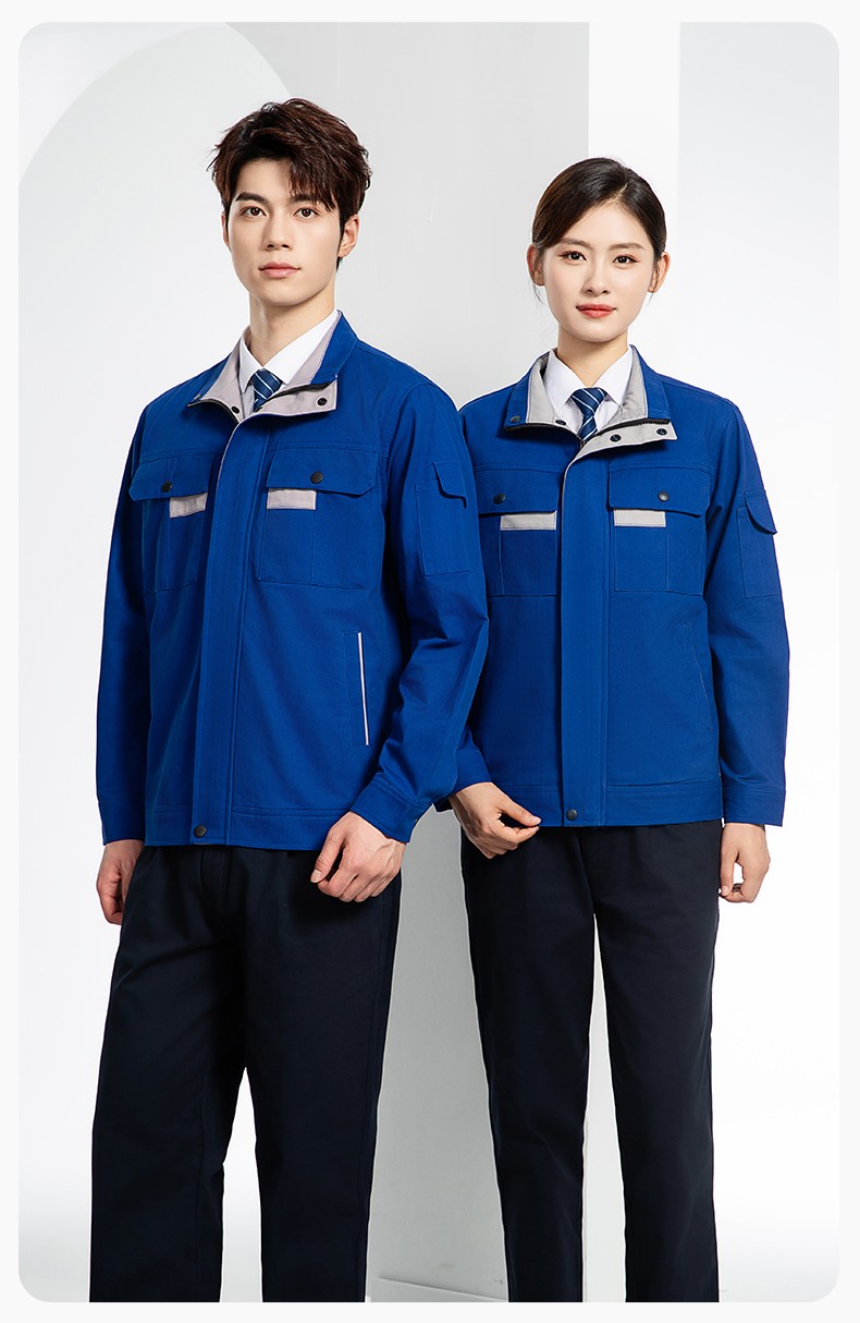 YJ-6901 春秋纯棉工作服套装印字男耐磨工作服机电维修工装定制劳保工作服(图16)