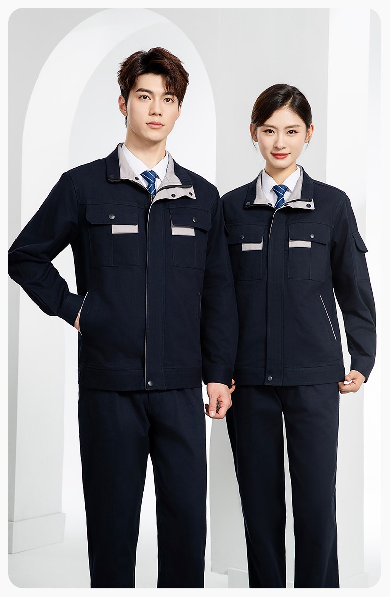 YJ-6901 春秋纯棉工作服套装印字男耐磨工作服机电维修工装定制劳保工作服(图14)