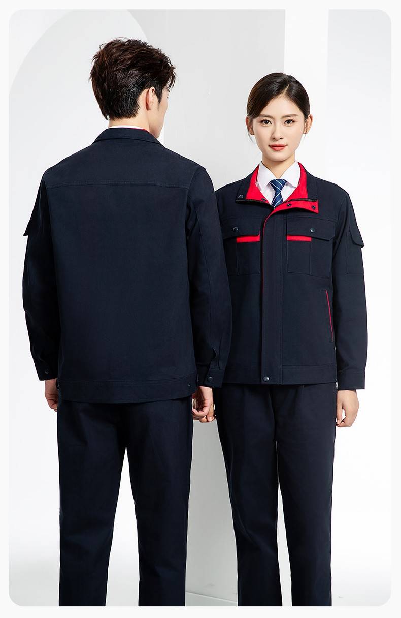 YJ-6901 春秋纯棉工作服套装印字男耐磨工作服机电维修工装定制劳保工作服(图18)