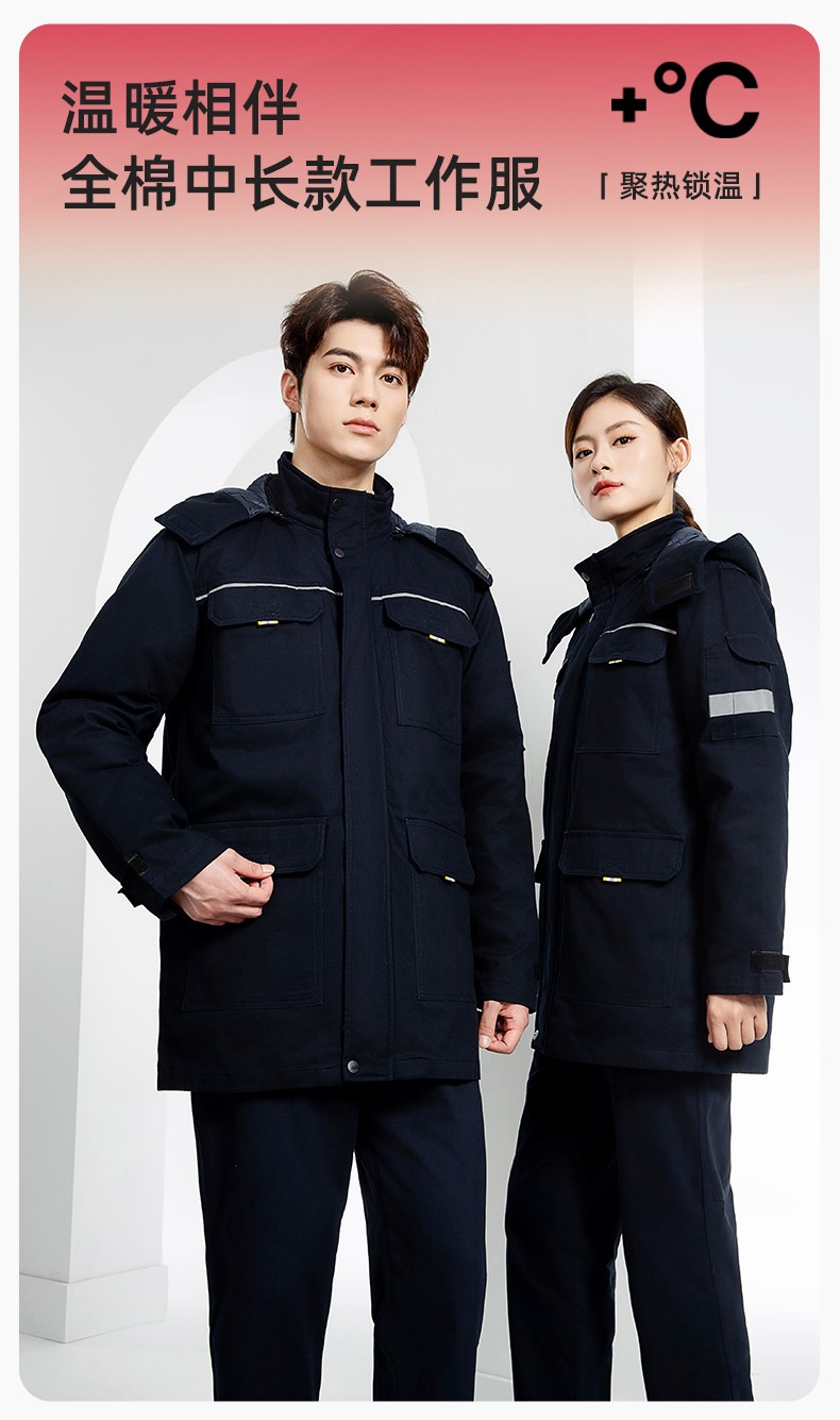 YJ-8902 冬季工作服男女印logo加厚保暖纯棉劳保服棉袄车间工厂服定制棉衣(图1)