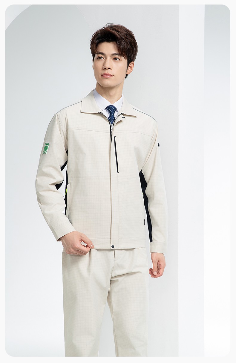 YJ-6513 春秋加油站防静电劳保工作服套装耐磨车间工装定制(图13)