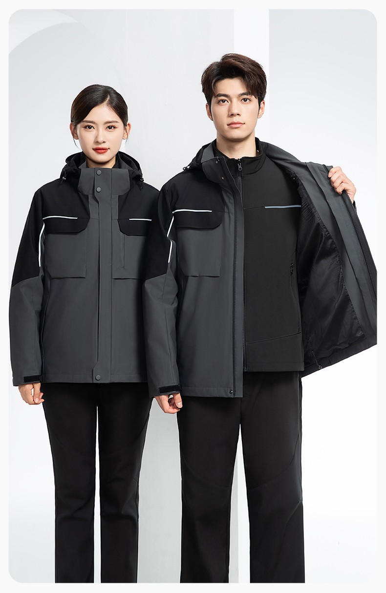 YJ-SK6016 冬季三合一冲锋衣工作服连帽防风防水加绒加厚印logo工装外套定制(图17)