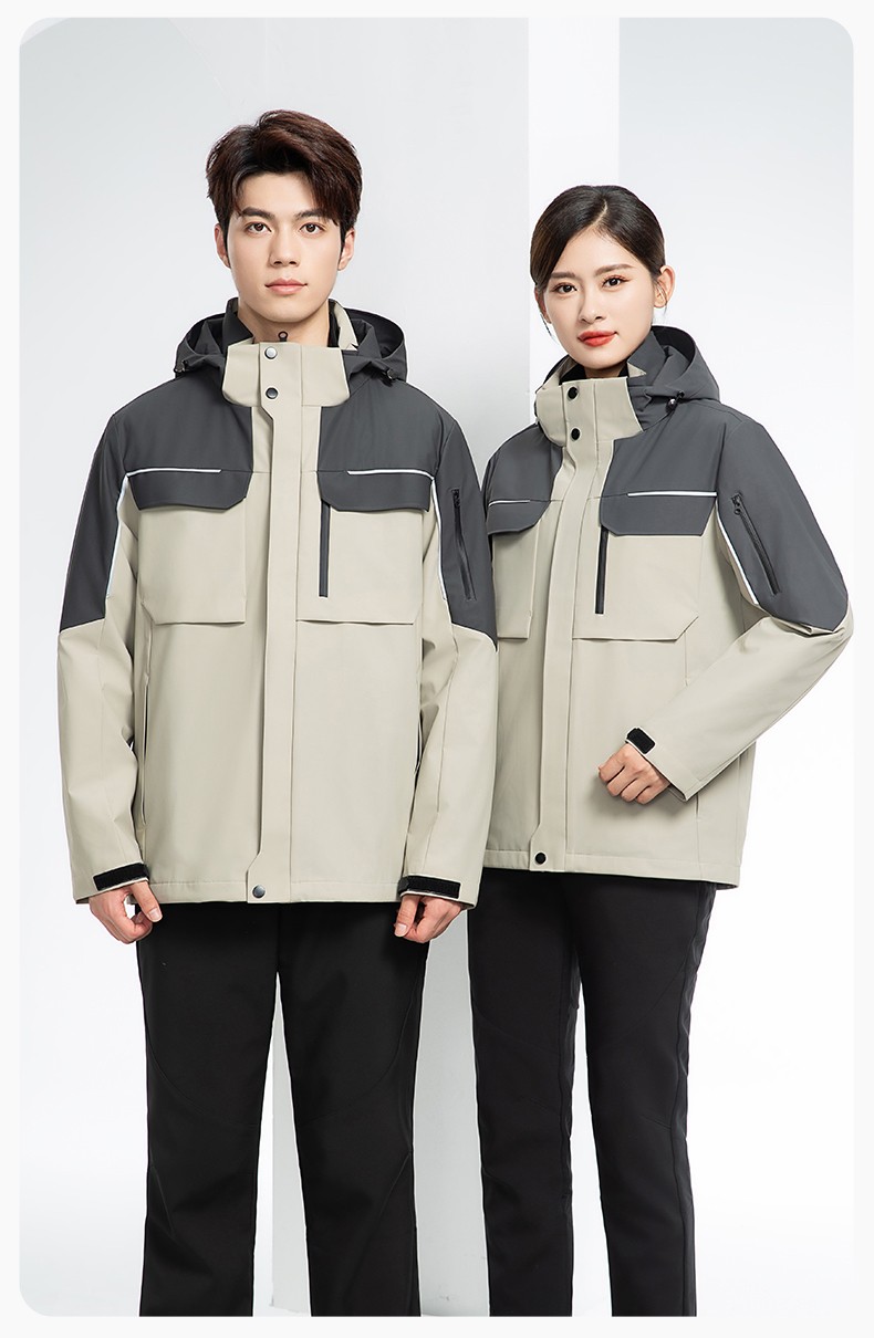 YJ-SK6016 冬季三合一冲锋衣工作服连帽防风防水加绒加厚印logo工装外套定制(图23)