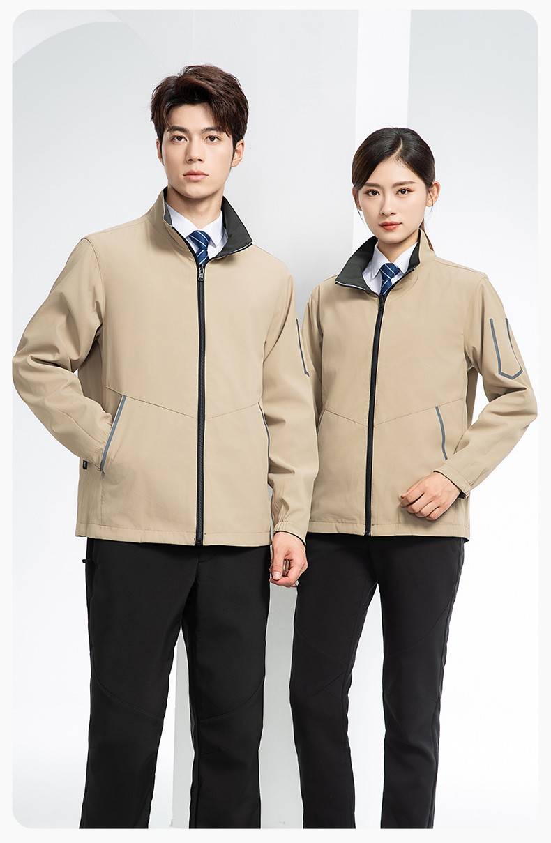 YJ-7001 高端工作服冲锋衣春秋双面企业公司行政商务高管员工长袖外套定制(图13)