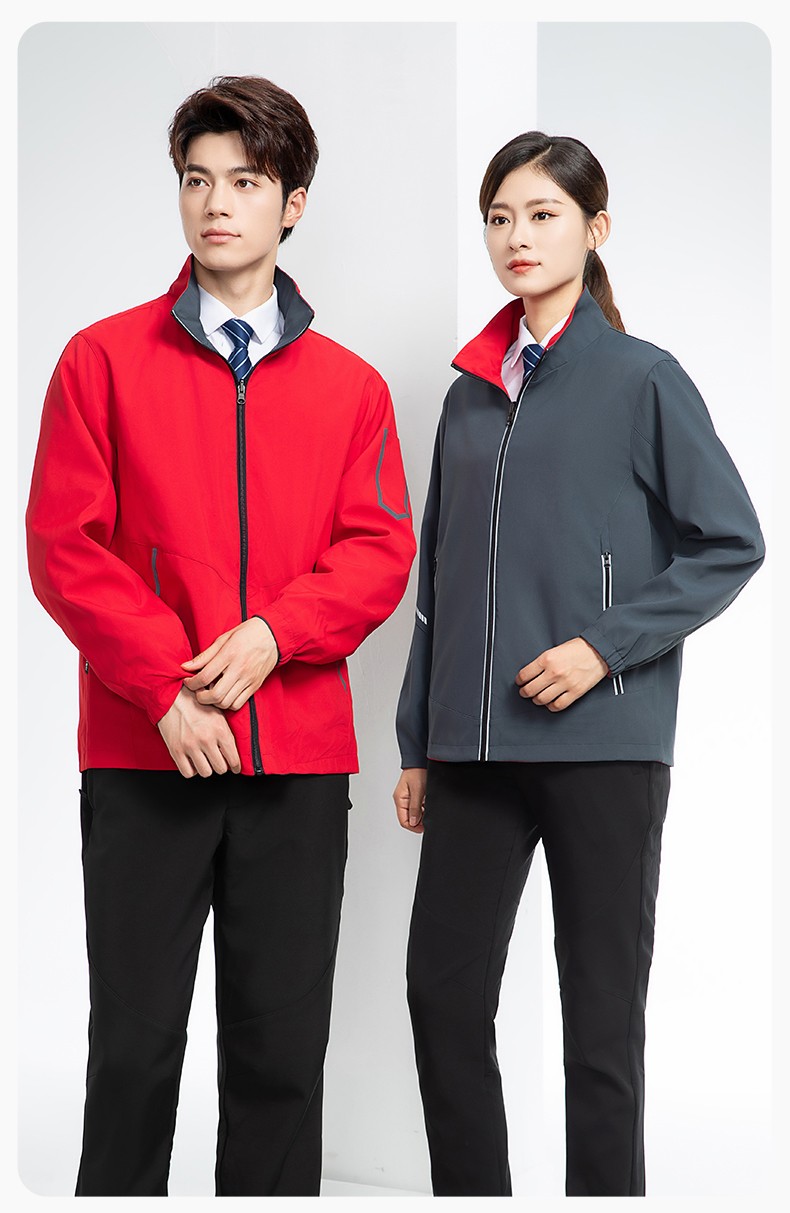 YJ-7001 高端工作服冲锋衣春秋双面企业公司行政商务高管员工长袖外套定制(图17)