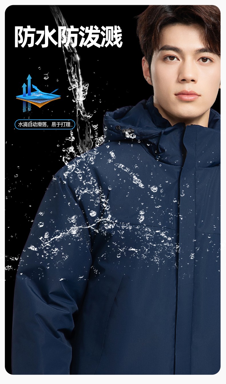 YJ-1915 冬季一体式冲锋衣男女纯色加绒防寒外套印LOGO公司团体服外套定制(图4)
