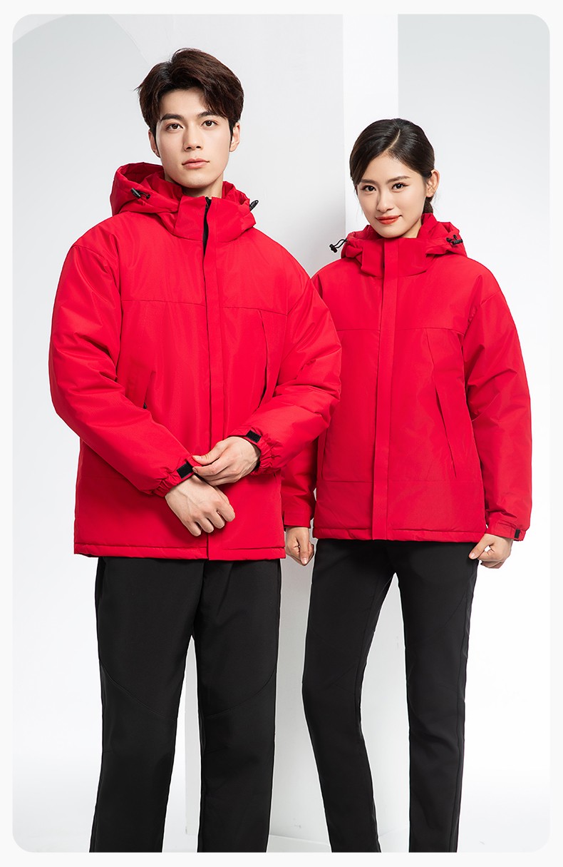 YJ-1915 冬季一体式冲锋衣男女纯色加绒防寒外套印LOGO公司团体服外套定制(图15)