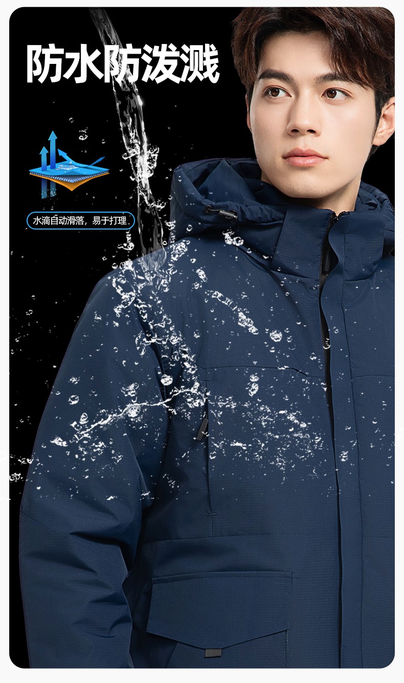 YJ-1916 冬季一体式纯色冲锋衣印LOGO男女兜盖加厚保暖外套企业团体服外套(图4)