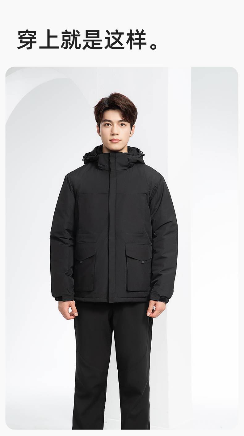 YJ-1916 冬季一体式纯色冲锋衣印LOGO男女兜盖加厚保暖外套企业团体服外套(图13)