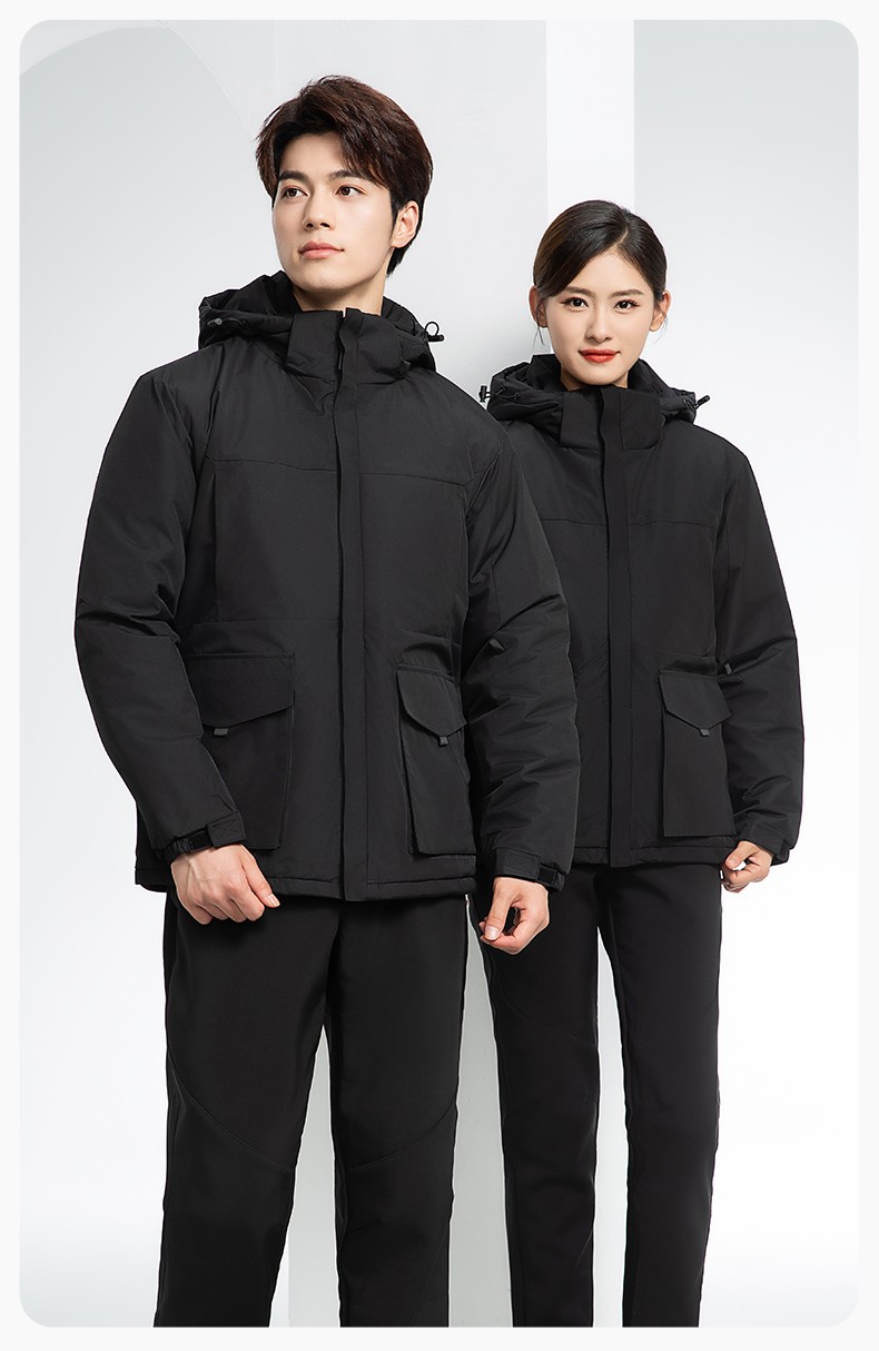 YJ-1916 冬季一体式纯色冲锋衣印LOGO男女兜盖加厚保暖外套企业团体服外套(图14)