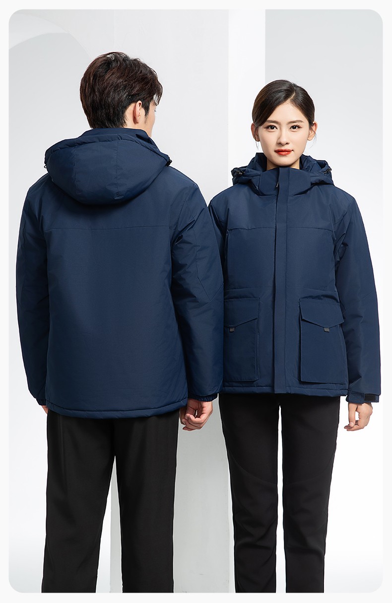 YJ-1916 冬季一体式纯色冲锋衣印LOGO男女兜盖加厚保暖外套企业团体服外套(图18)