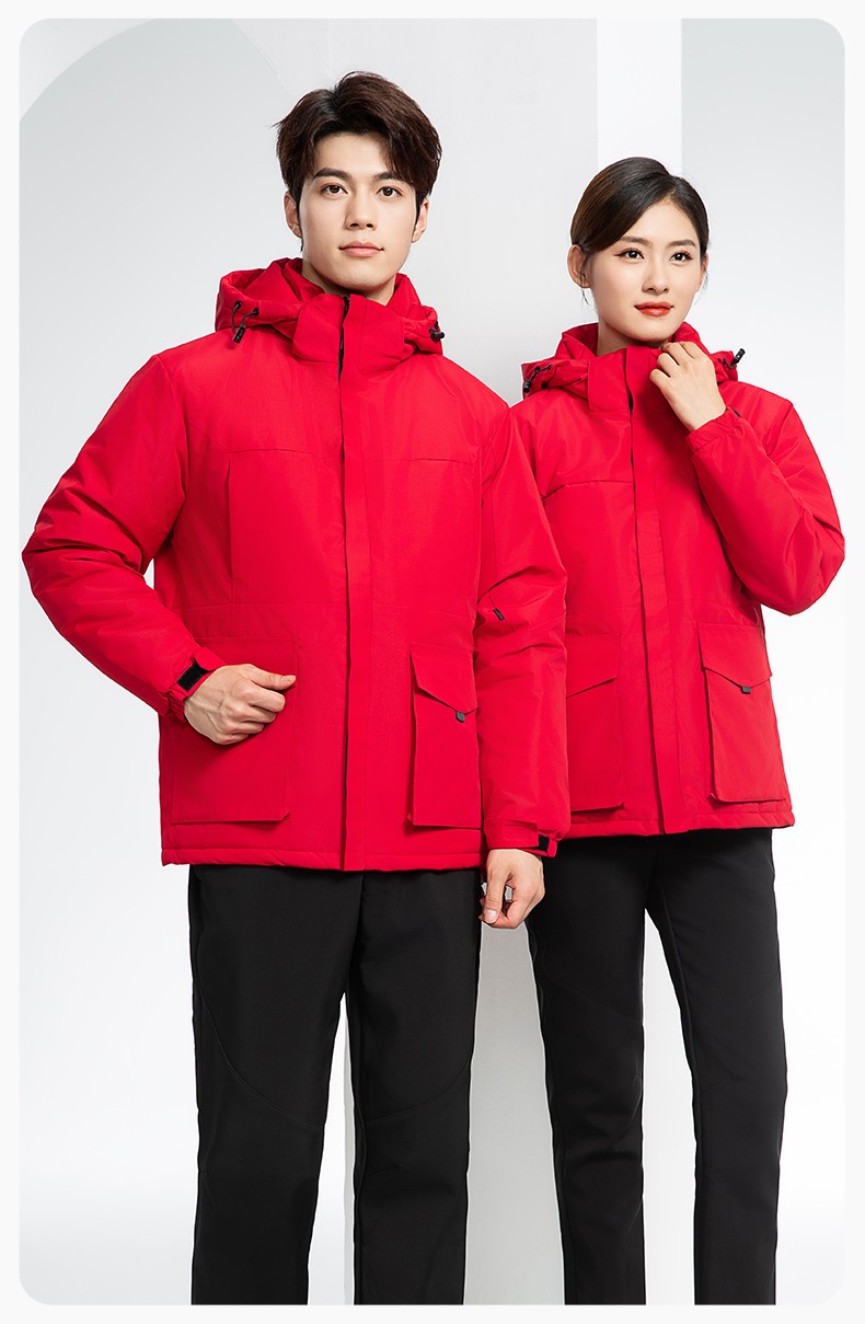 YJ-1916 冬季一体式纯色冲锋衣印LOGO男女兜盖加厚保暖外套企业团体服外套(图16)